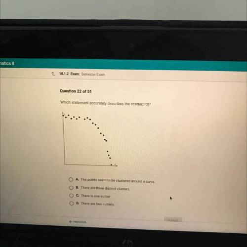 Which statement accurately describes the scatterplot?

A. The points seem to be clustered around a