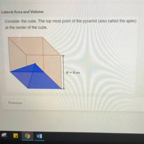 What is the lateral area of the square pyramid inside of a cube? Round your answer to the nearest t