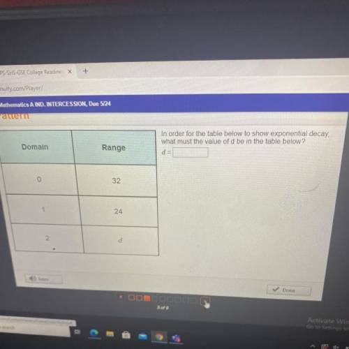 In order for the table below to show exponential decay,

what must the value of d be in the table