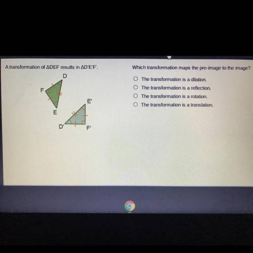 Plz help, unit test will give brainliests

Which transformation maps the pre-image to the image?
O