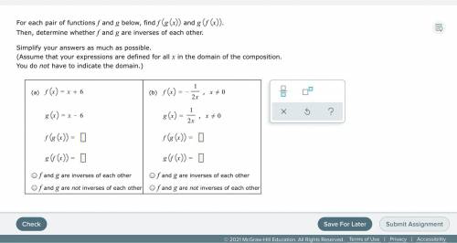 Math

For each pair of functions fand g below, find(()) and g (f(x)). Then, determine whether fand