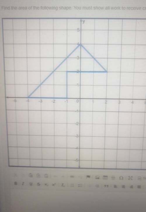 Find the area of the following shape. you must show all work to receive credit​