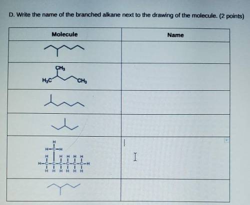 Write the name of the branched alkane next to the drawing of the molecule.​