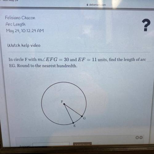 11 units, find the length of arc

In circle F with mZEFG = 30 and EF
EG. Round to the nearest hund