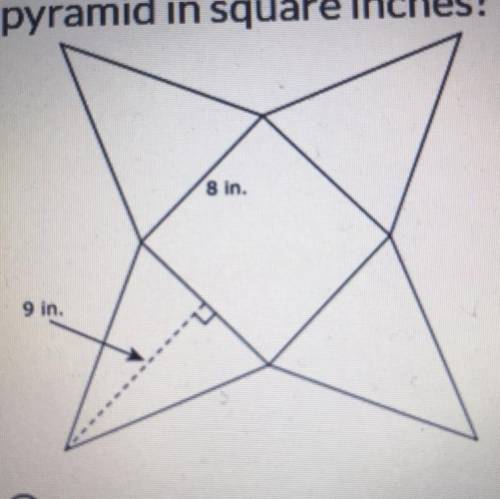 The net of a square pyramid is shown in the diagram below. What is the total surface are of the squ