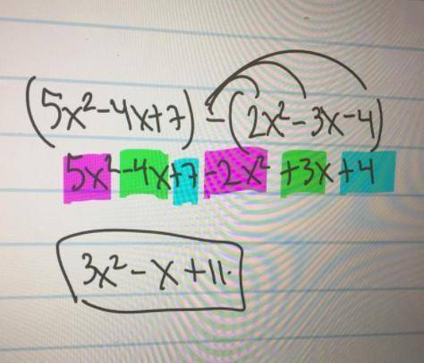 5x2 - 7x + 2 - 3x2 + 4x - 8