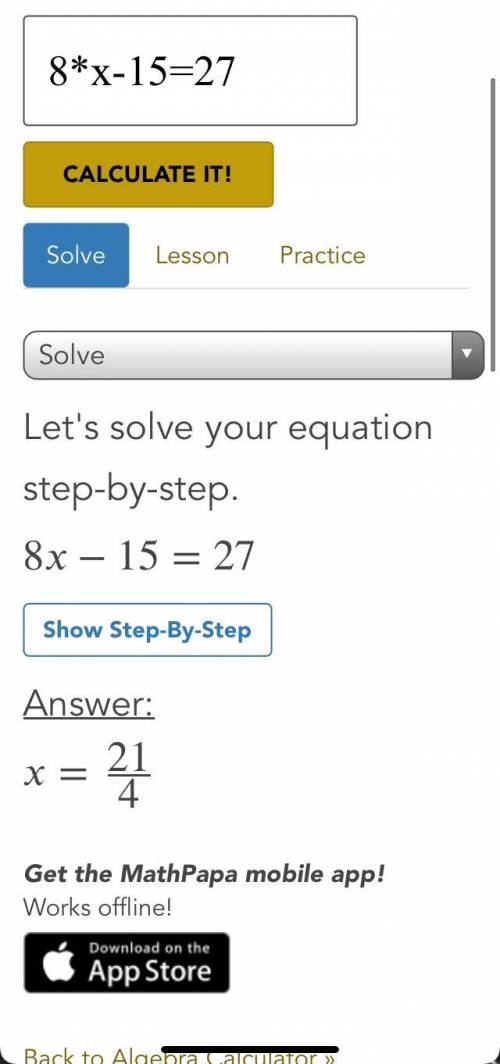 Write an equation for the following problem

Fifteen less than eight times a number (n) is
twenty-