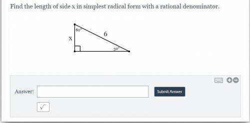 Find the length of side x in simplest radical form with a rational denominator.