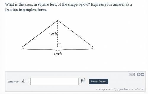 What is the area, in square feet, of the shape below? Express your answer as a fraction in the simp