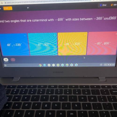 Find two angles that are coterminal with - 400° with sizes between
-360°and360°