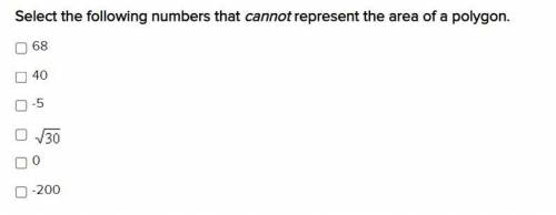 (Select Multiple)

Select the following numbers that cannot represent the area of a polygon.
68
40