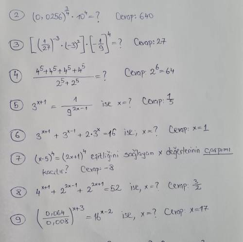 Matematik üslu ifadeler
Bildiginiz odevleri cozumleriyle isleyebilir misiniz