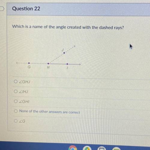 Which is a name of the angle created with the dashed rays?
G