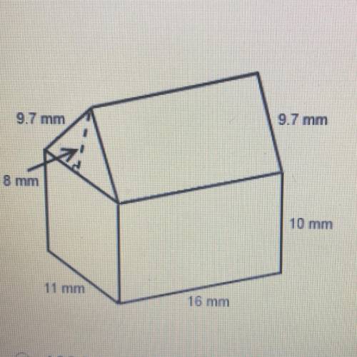 What is the total surface area of the solid?

9.7 mm
9.7 mm
8 mm
10 mm
11 mm
16 mm