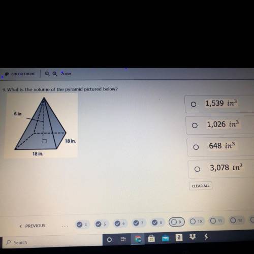 What is the volume of the pyramid pictures below 
6in 18in 18in