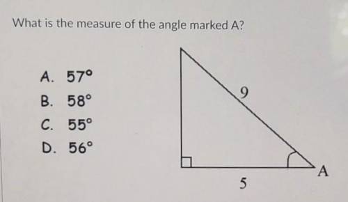 What is the measure of the angle marked A? (giving brainliest & thanks to all!)