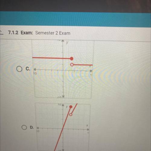 On a piece of paper, graph f(x) = (4 if x < 3. 2x if x > 3. Then determine which answer

cho