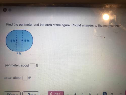 Find the perimeter The area of the figure round answer to nearest 10th