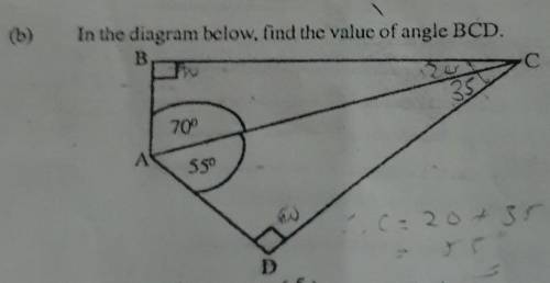 In the diagram below ,find the value angle of the angle marked BCD​