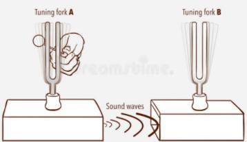 Explain why Tuning Fork B will spontaneously begin vibrating in the scenario pictured below.