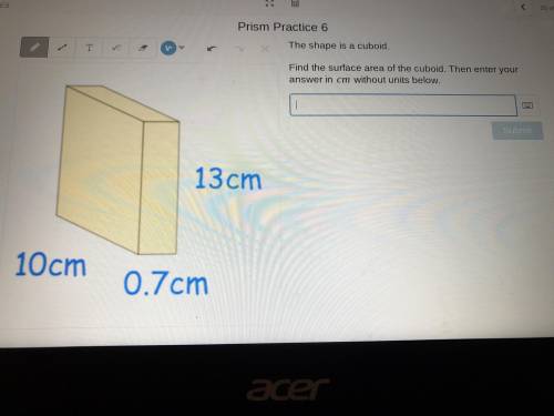 Find the surface area of the cuboid. Then enter your answer 10cm 0.7m 13cm