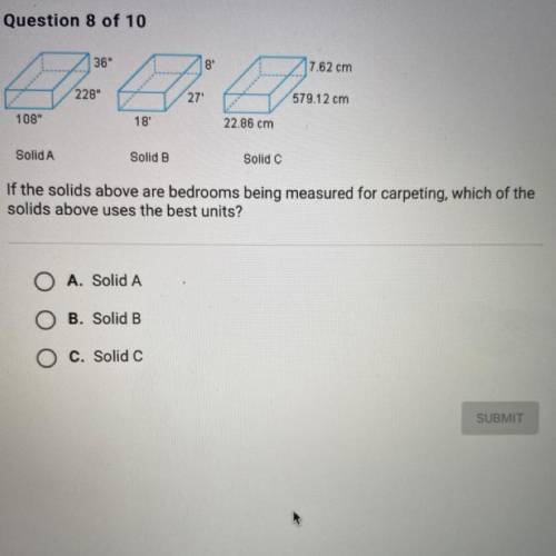 If the solids above are bedrooms being measured for carpeting, which of the solids above uses the b