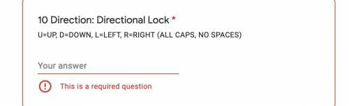 10 Direction: Directional Lock * U=UP, D=DOWN, L=LEFT, R=RIGHT (ALL CAPS, NO SPACES) state of matte