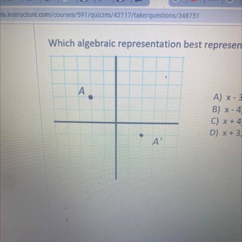 Which algebraic representation best represents the translation?

А.
A) x-3, y +4
B) x - 4, y + 3
C