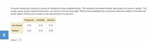 A market researcher conducts a survey of residents in three neighborhoods. The residents are asked