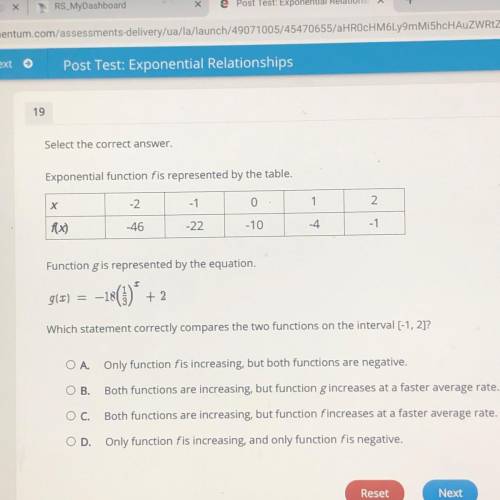 Someone pls help

Function gis represented by the equation.
g(x) = –18()* + 2
Which statement corr