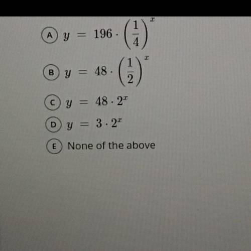 Which of the following is the exponential equation (of the form y=ab) that passes through the point