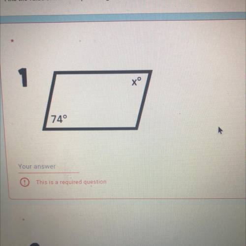 Parallelogram with a measure of 74 find the value of X