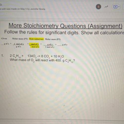 What mass of O2 will react with 400. g C4H10?