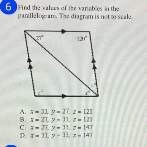 Find the values of the variables in the
parallelogram. The diagram is not to scale.