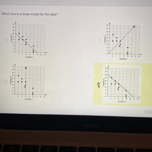 PLEASE HELP
Which line is a linear model for the data?
THIS ISNT MY ANSWER