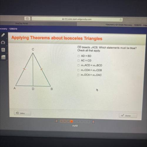 Cd bisects ABC which statements just be true check all that aply