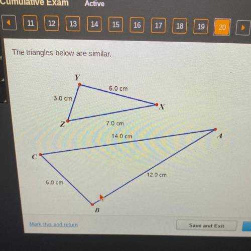 NEED ASAP URGENT

Which similarity statement expresses the relationship between the two triangles?