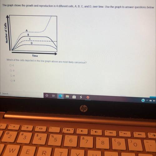 The graph shows the growth and reproduction in 4 different cells, A, B, C, and D, over time. Use th