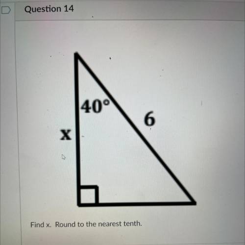 Find x. Round to the nearest tenth
A: 5.0
B: 7.8
C: 3.9
D: 4.6