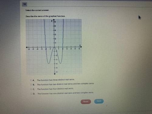 Select the correct answer. describe the zeros of the graphed function