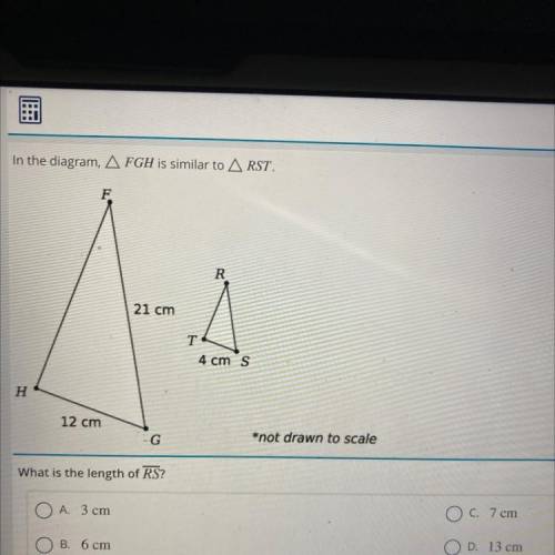 In the diagram, AFGH is similar to ARST.

R
21 cm
T
4 cm S
H
12 cm
G
*not drawn to scale
What is t