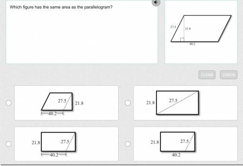 Which figure has the same area as the parallelogram? 
Will give brainliest if correct