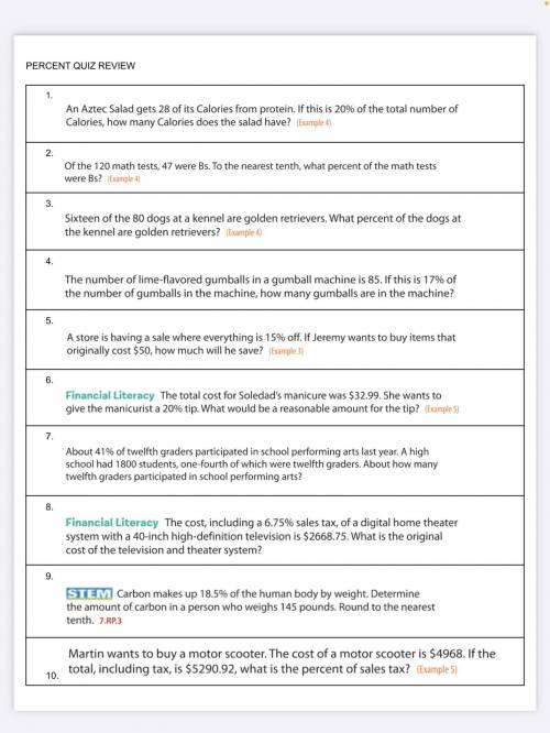 Quiz Review Sheet
Percent Quiz Review