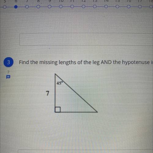 Find the missing lengths of the leg AND the hypotenuse in simpilest radical form.