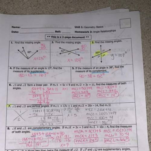 Unit 1: Geometry Basics Homework 3: Angle Relationships