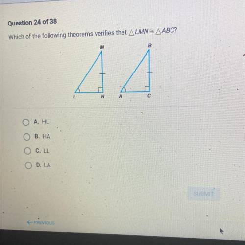 Which of the following theorems verifies that LMN = ABC