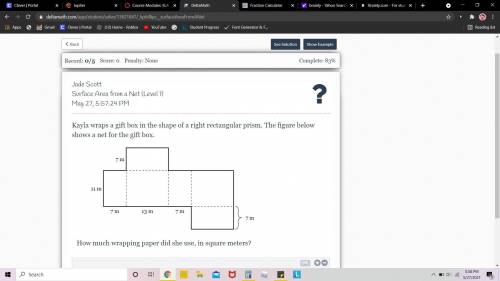 Kayla wraps a gift box in the shape of a right rectangular prism. The figure below shows a net for