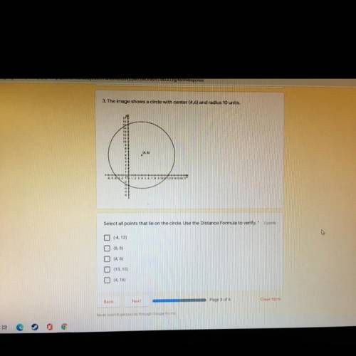 The image shows a circle with center (4,6) and radius 10 units.