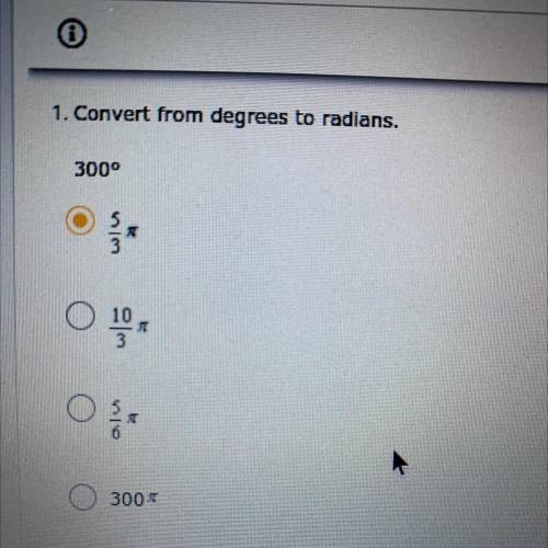 Convert from degrees to radians.
