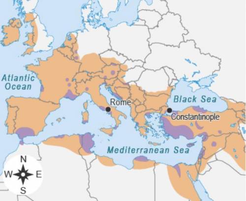 The map shows the Roman Empire between 325 and 500 CE.

What title best describes the information